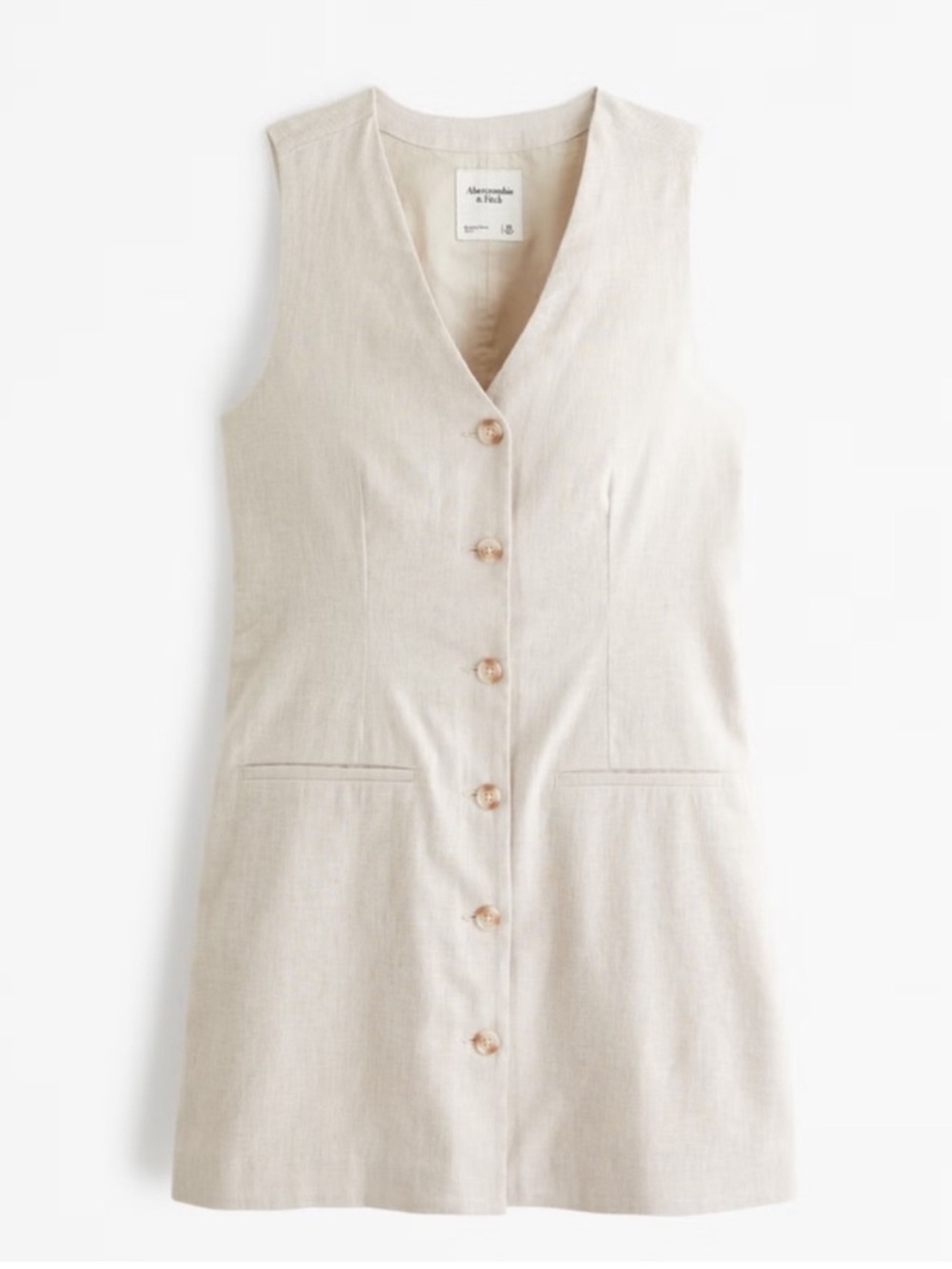 Abercrombie and Fitch Mara linen blend vest mini dress tan oat NWOT LG tall